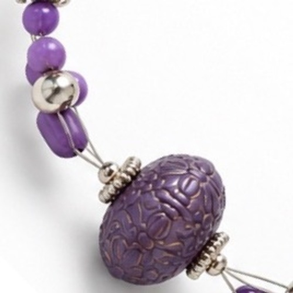 Beaded Jewelry Set Purple Boho Carved Resin Multi Strand Necklace Drop Earrings - Picture 2 of 7